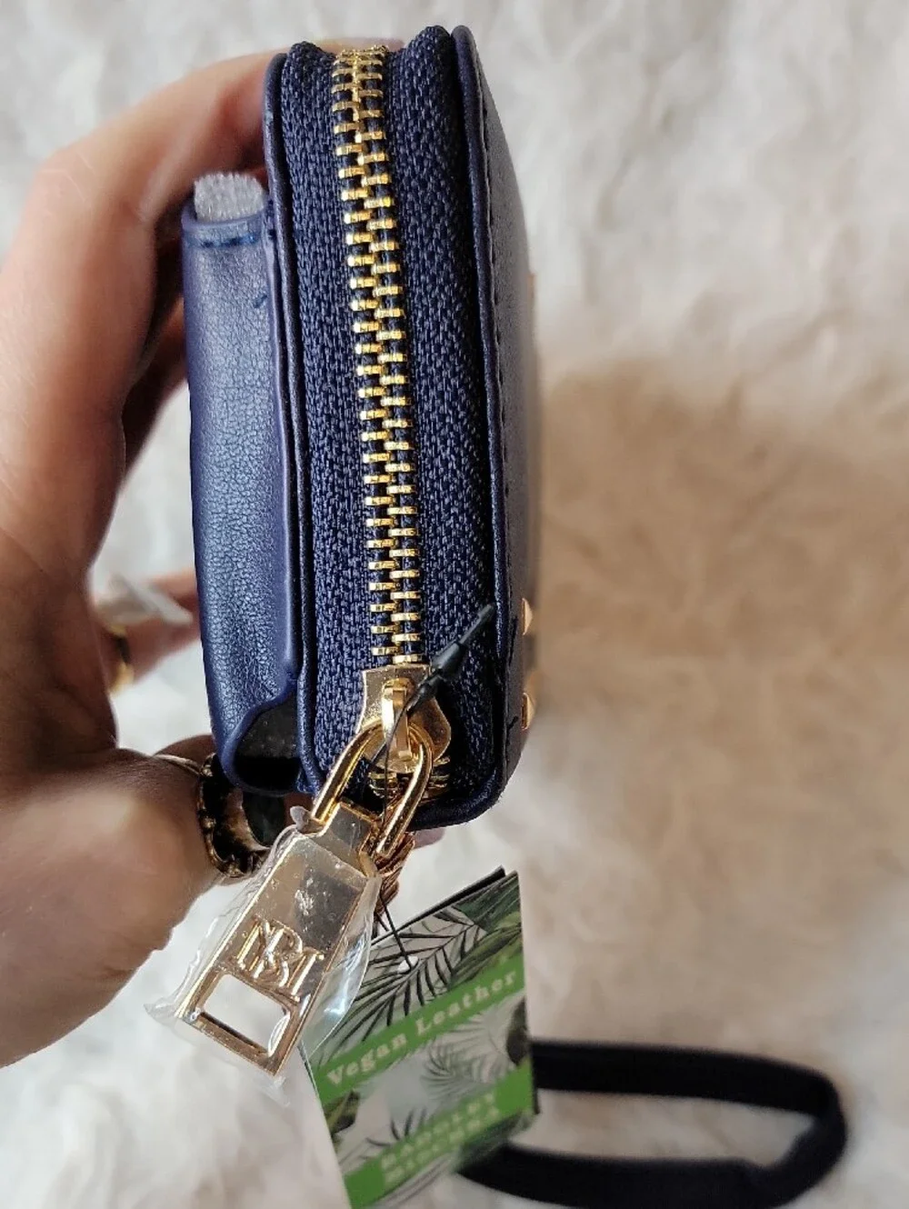 NWT Badgley Mischka Navy Studded Wristlet With Separate Phone Compartment